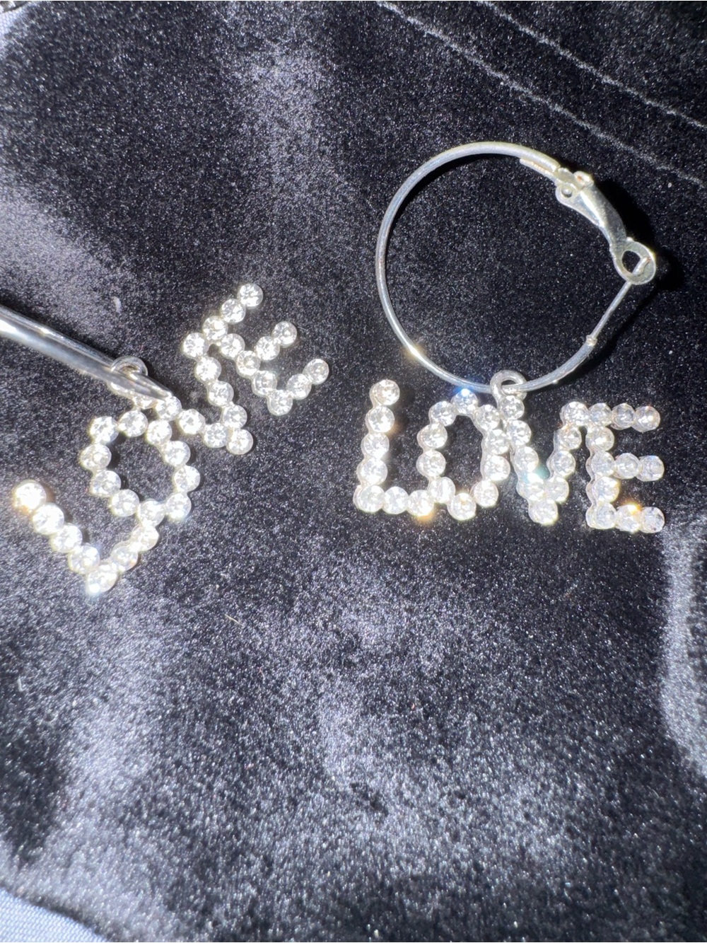Crystal 'LOVE' Hoop Earrings - Silver Clear Rhinestones